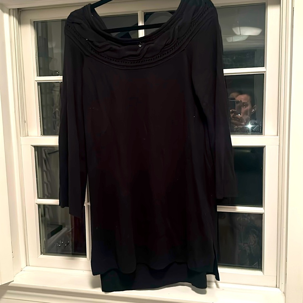Ella Moss sweater dress tunic black boat neck wide sleeve large L